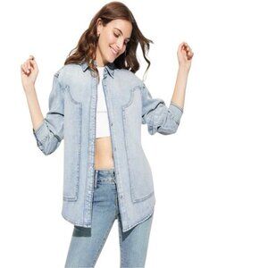 Wild Fable Women’s Pearl Snap Closure Western Light Wash Denim Shirt Size XL